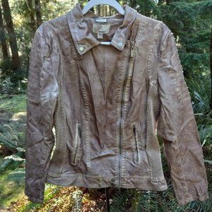 J2 By Jou Jou Brown Faux Leather Jacket Size XL Excellent Condition